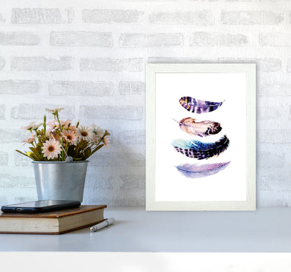 Purple Bird Feathers Abstract Modern Print A4 Oak Frame