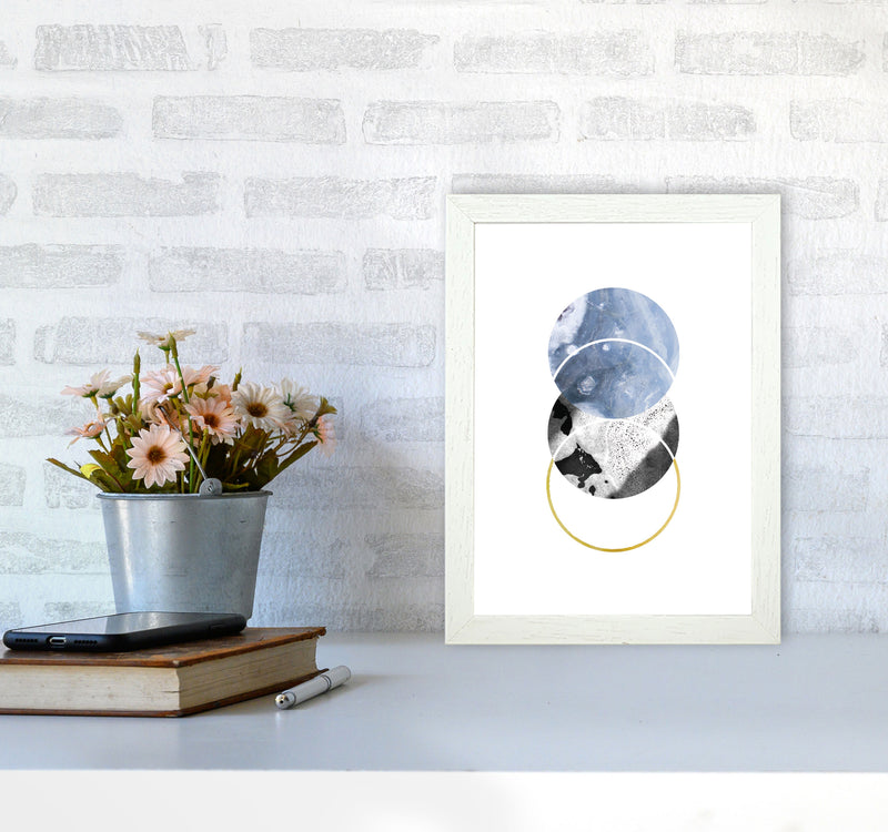 Blue And Gold Abstract Circles Modern Print A4 Oak Frame