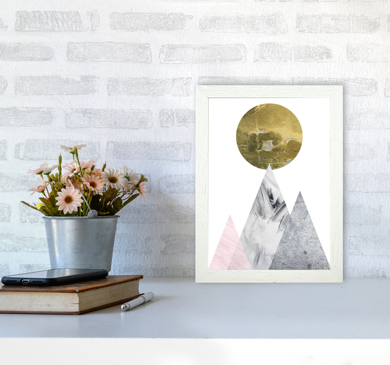 Pink And Grey Mountains Abstract Modern Print A4 Oak Frame