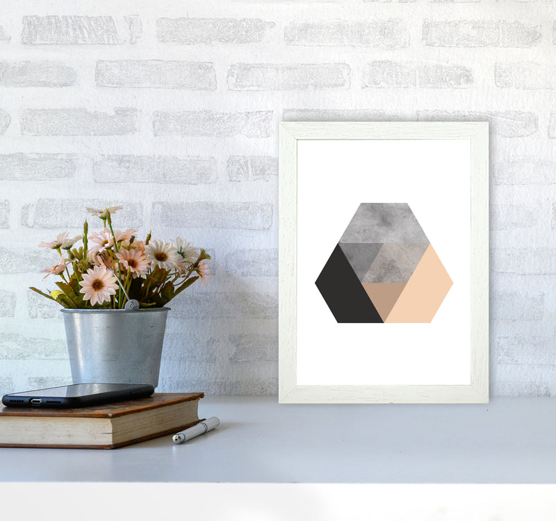 Peach And Black Abstract Hexagon Modern Print A4 Oak Frame