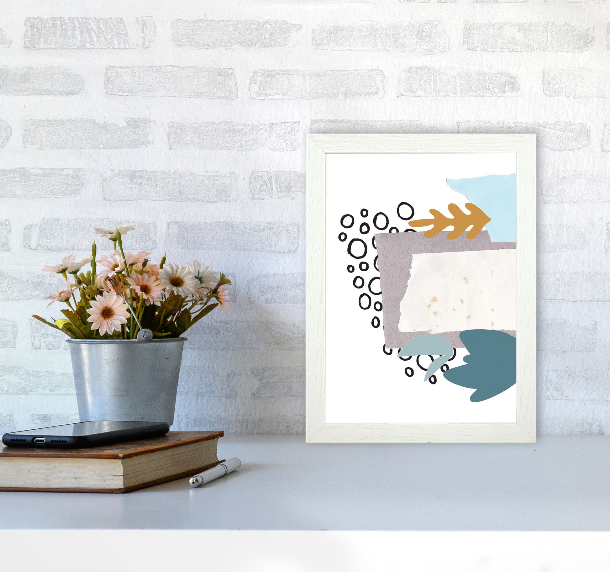 Reef Shapes Abstract 2 Modern Print A4 Oak Frame