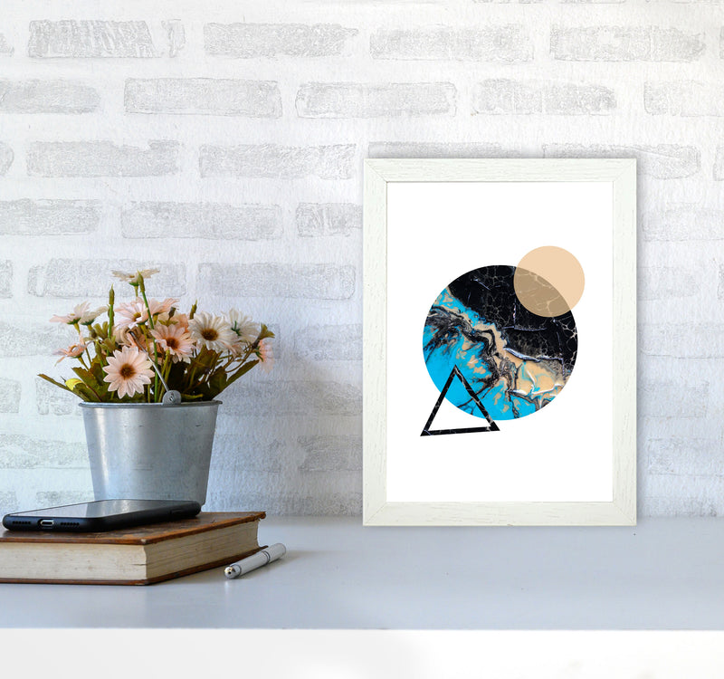 Blue Sand Abstract Circles Modern Print A4 Oak Frame