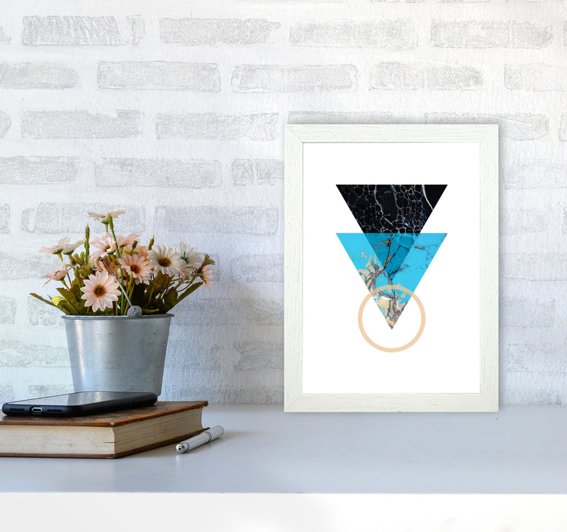 Blue Sand Abstract Triangles Modern Print A4 Oak Frame
