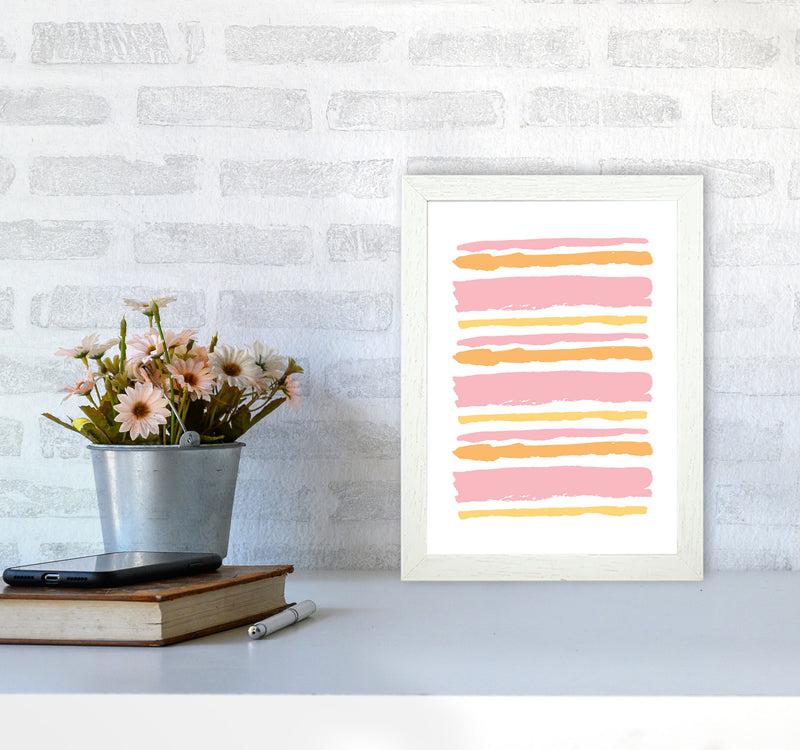 Pink Contrast Abstract Stripes Modern Print A4 Oak Frame