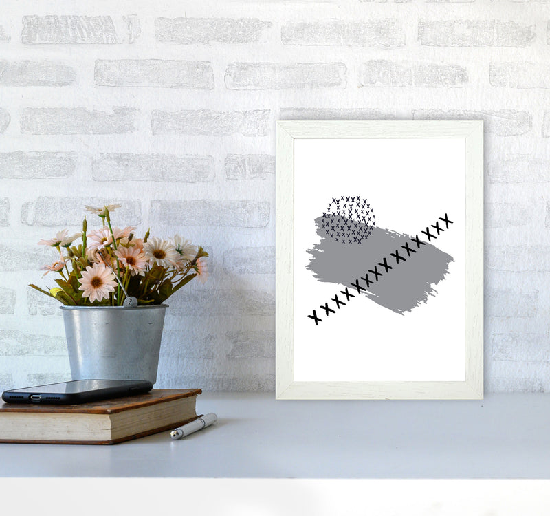 Grey X Paint Brush Abstract Modern Print A4 Oak Frame