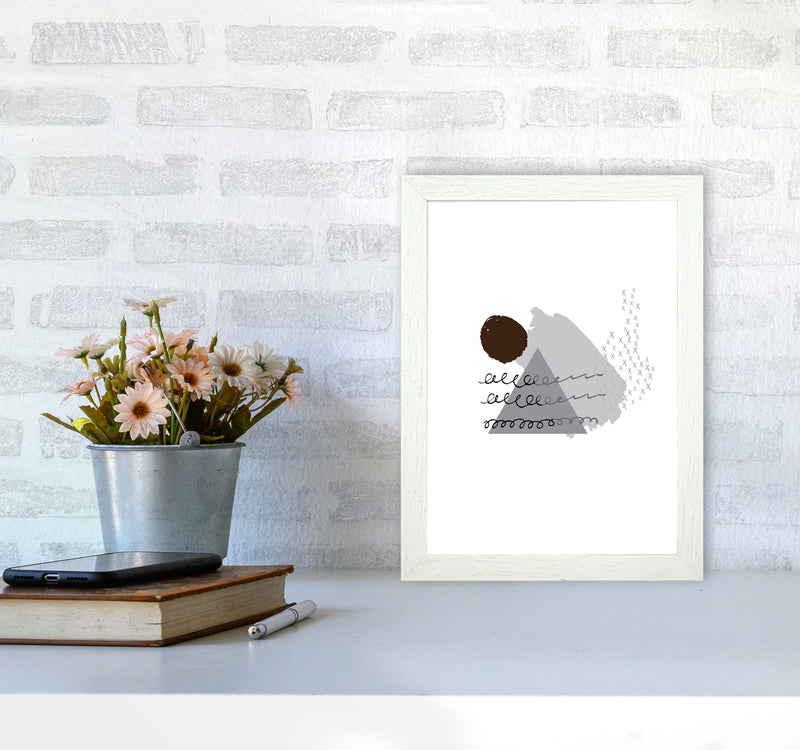 Grey And Black Mountain Sun Abstract Modern Print A4 Oak Frame