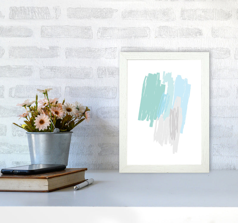Mint Scribbles Abstract Drawings Modern Print A4 Oak Frame