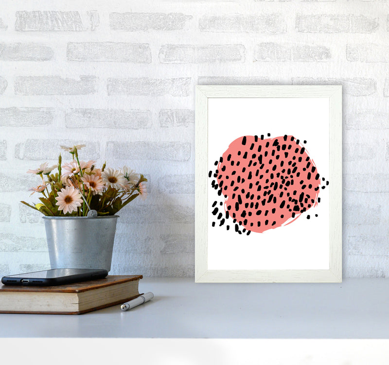 Coral Blob With Black Polka Dots Abstract Modern Print A4 Oak Frame