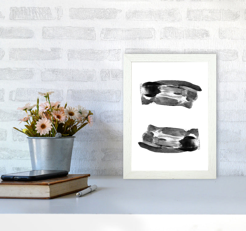 Black Abstract Paint Strokes Modern Print A4 Oak Frame