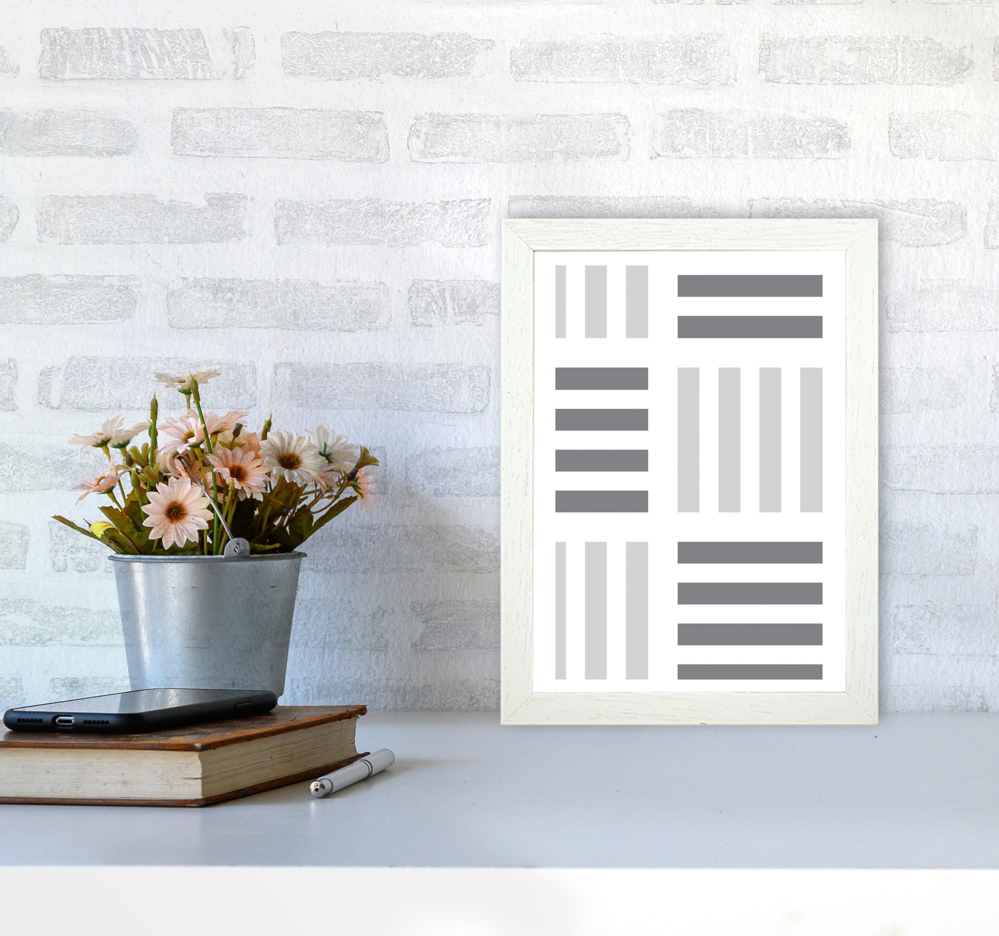 Grey Abstract Patterns 2 Modern Print A4 Oak Frame