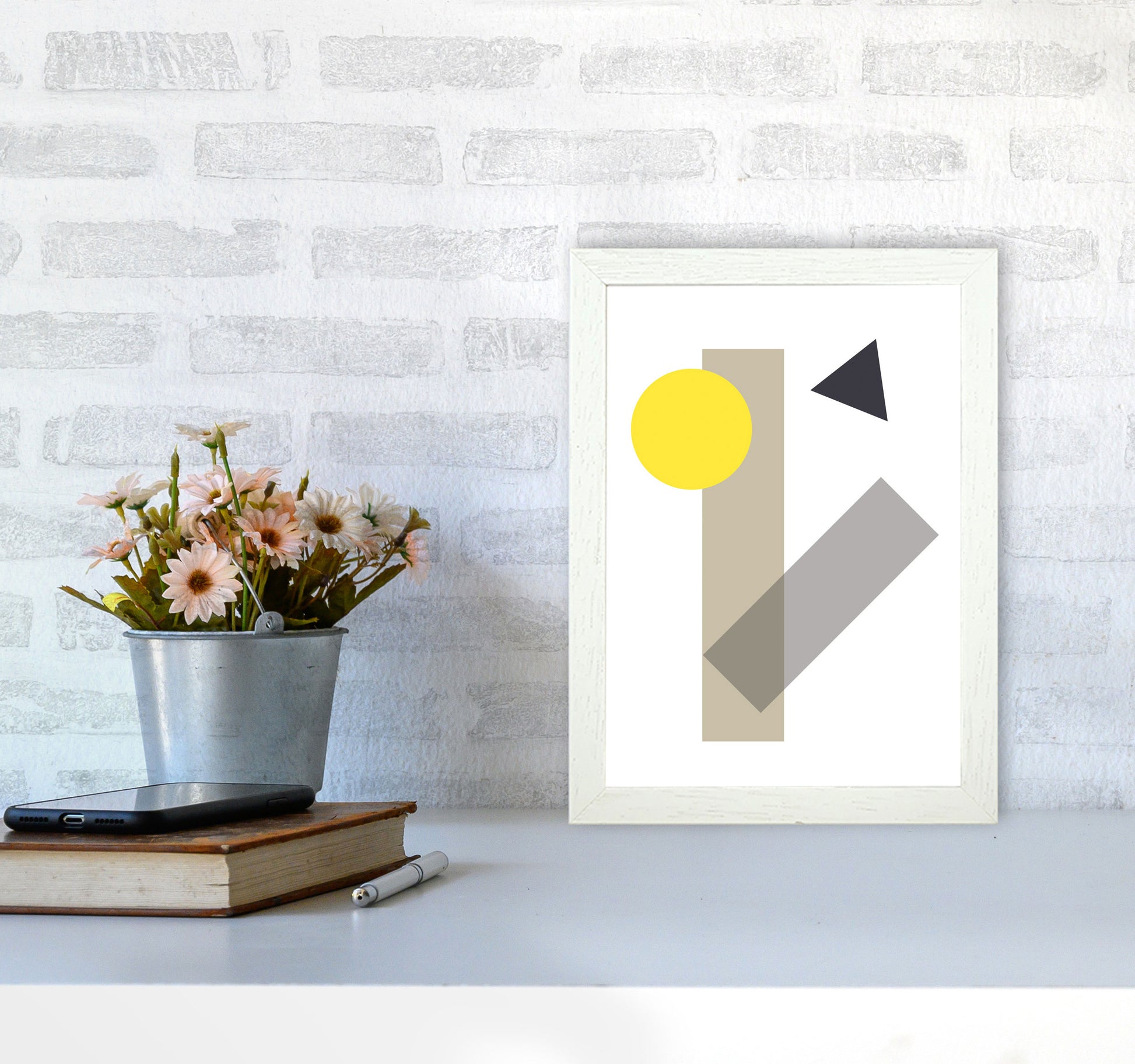 Random Yellow Geo Styles 3 Modern Print A4 Oak Frame
