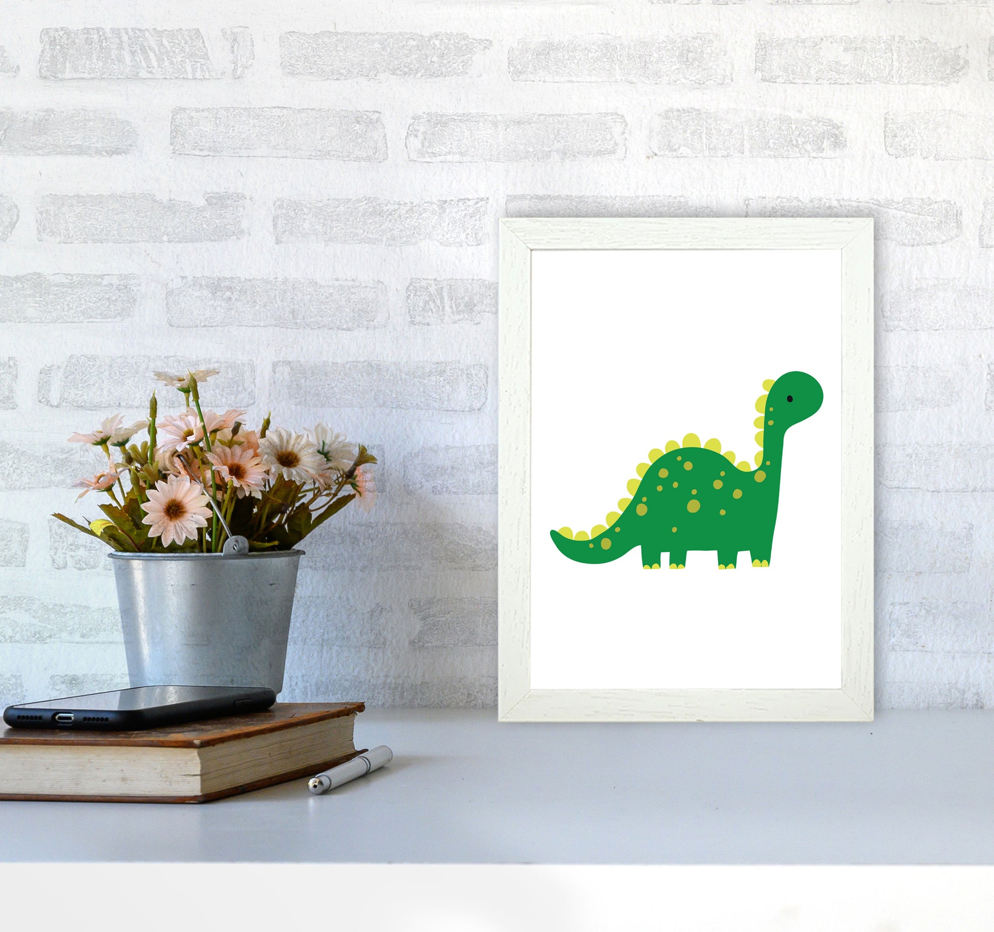 Children&#39;s Animals, Dino Modern Print A4 Oak Frame