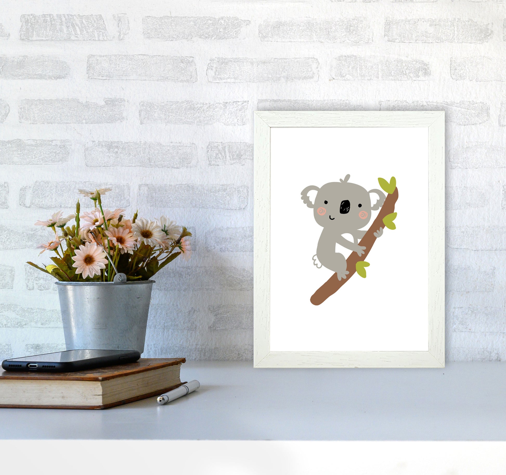 Children&#39;s Animals, Koala Modern Print A4 Oak Frame