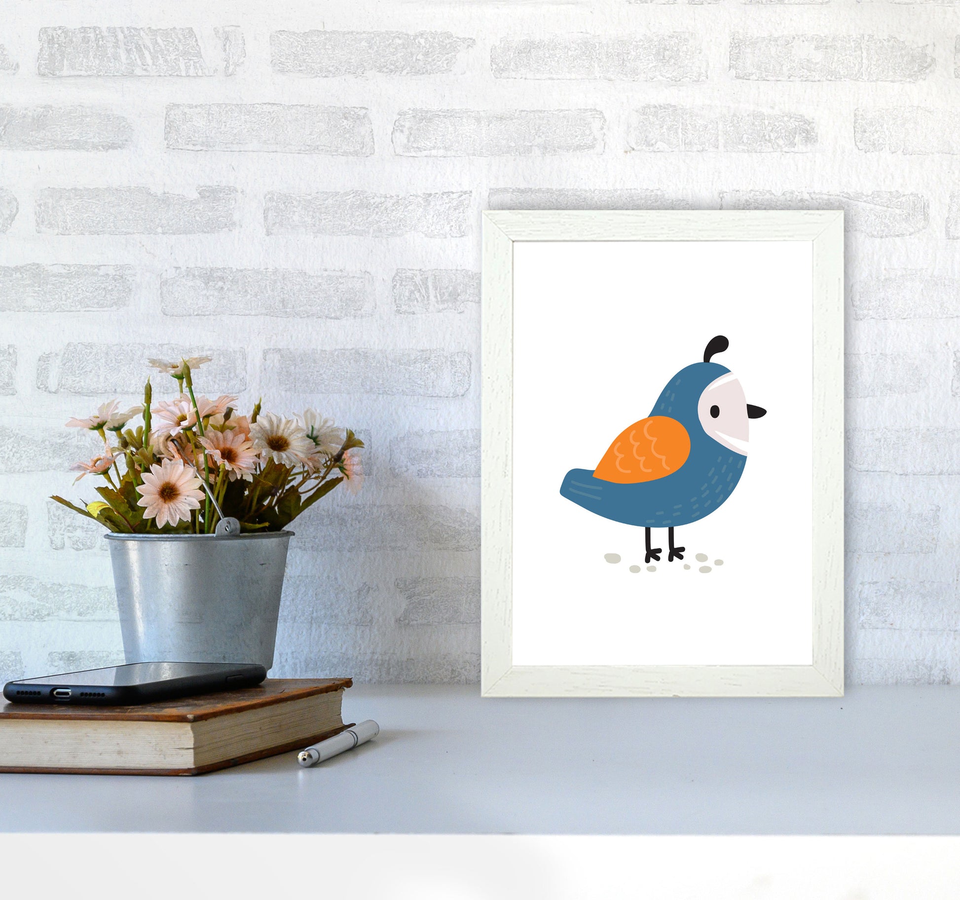 Children&#39;s Animals, Quail Modern Print A4 Oak Frame