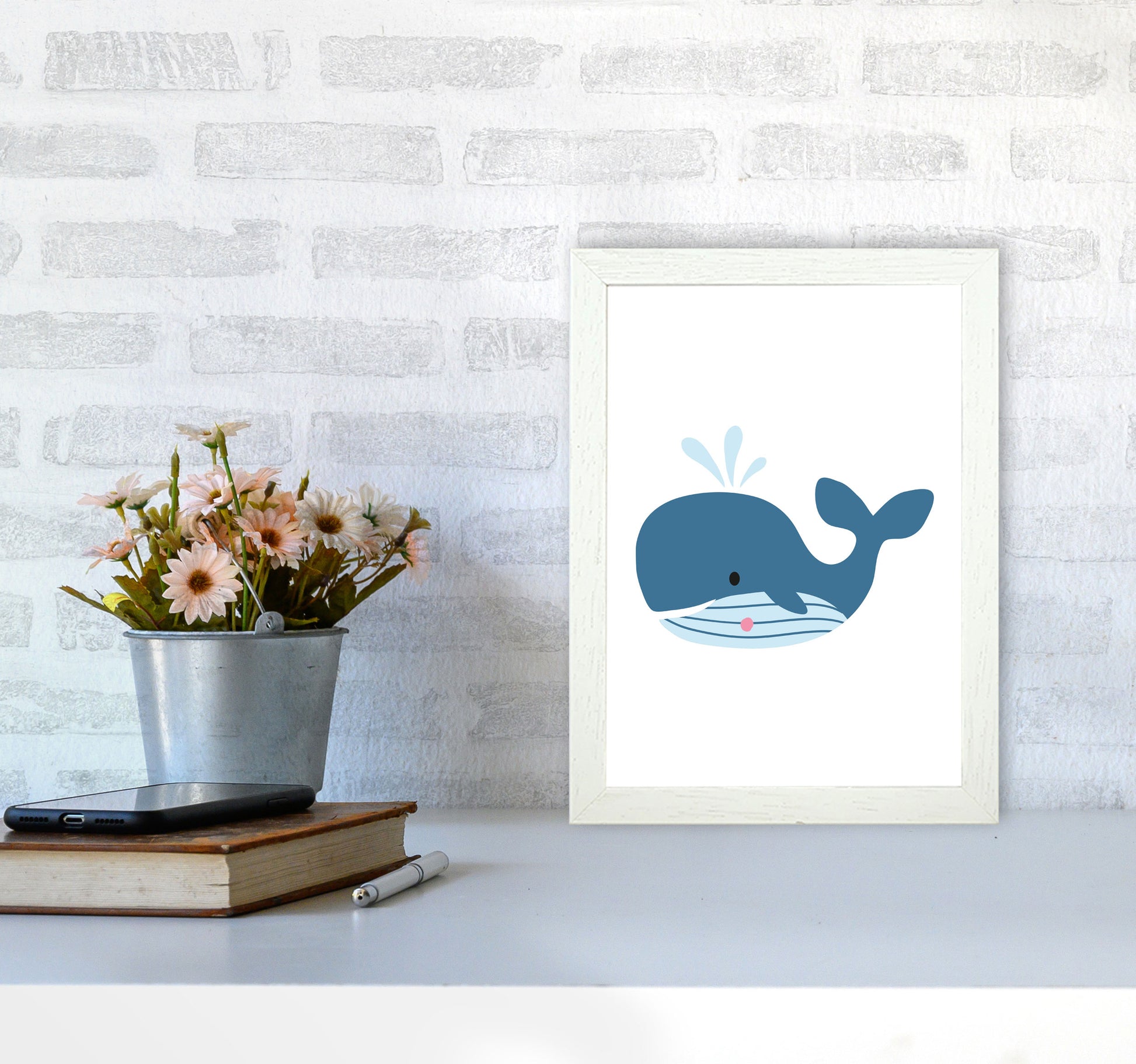 Children&#39;s Animals, Whale Modern Print A4 Oak Frame