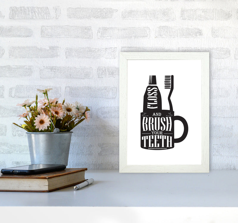 Brush Your Teeth, Bathroom Modern Print, Framed Bathroom Wall Art A4 Oak Frame