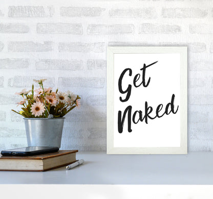 Get Naked 2, Bathroom Modern Print, Framed Bathroom Wall Art A4 Oak Frame