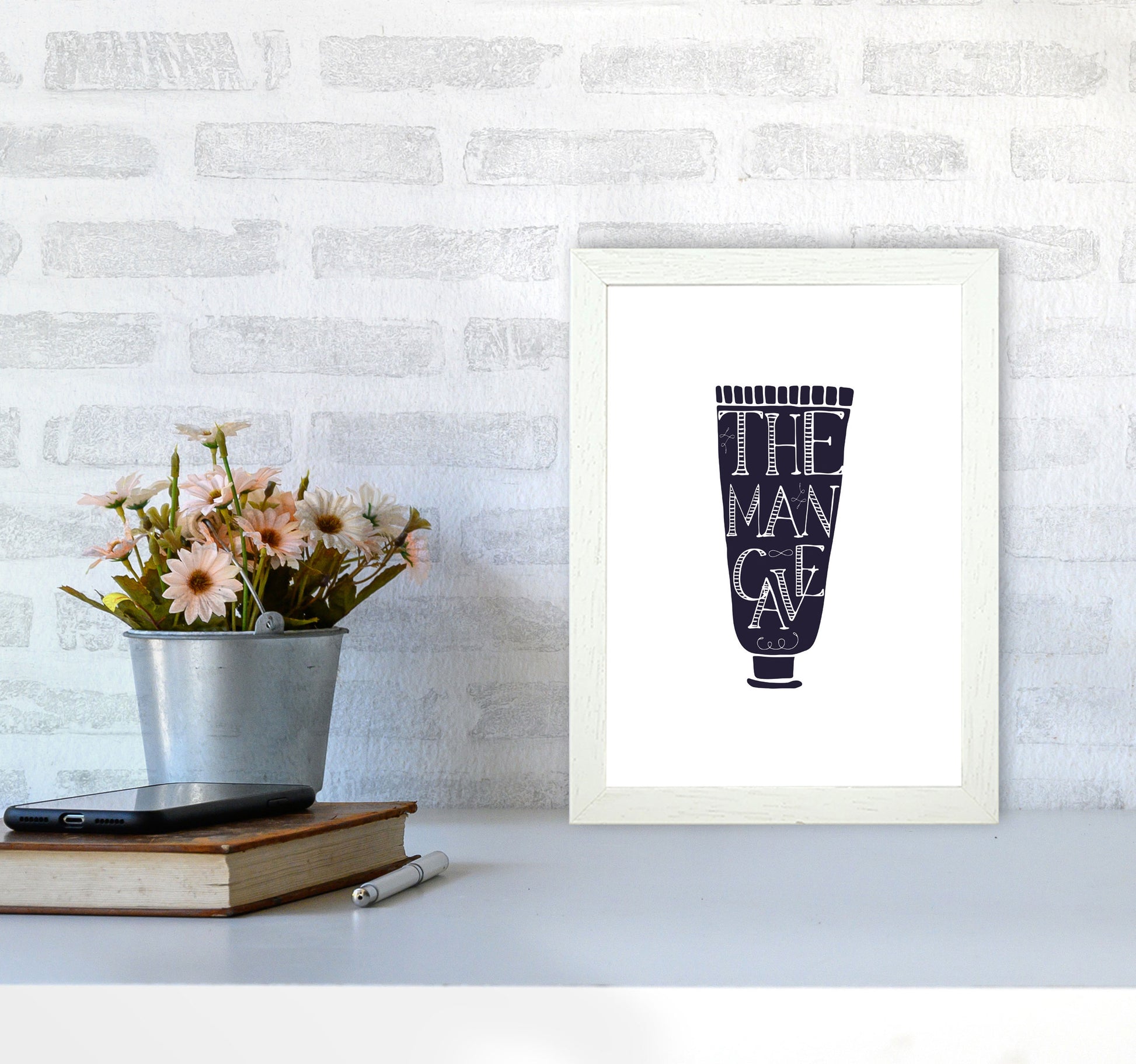 The Man Cave 1 Modern Print, Framed Bathroom Wall Art A4 Oak Frame