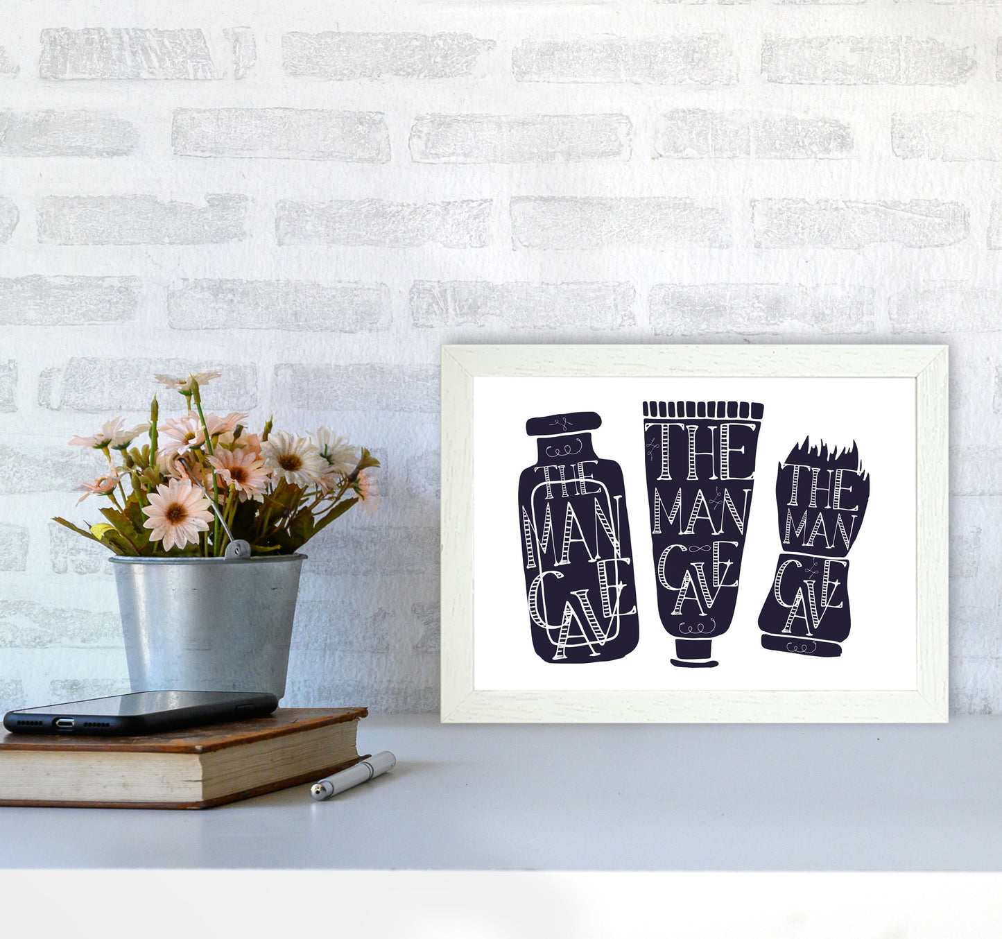 The Man Cave 4 Modern Print, Framed Bathroom Wall Art A4 Oak Frame