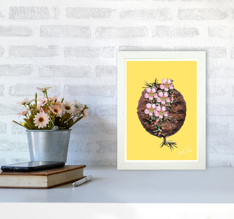 Yellow Burger Food Print, Framed Kitchen Wall Art A4 Oak Frame