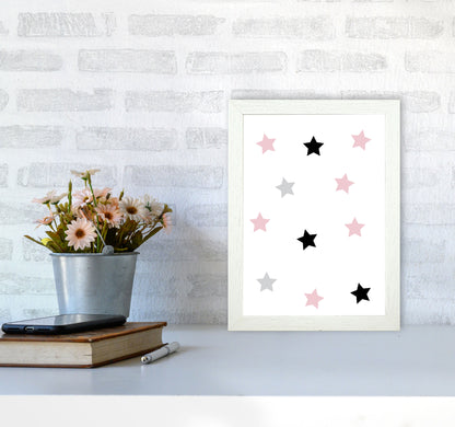 Pink Black And Grey Stars Modern Print A4 Oak Frame