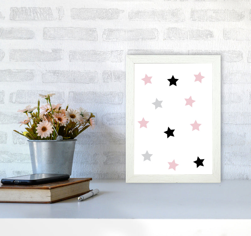 Pink Black And Grey Stars Modern Print A4 Oak Frame