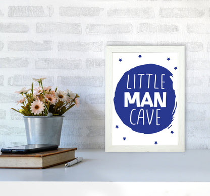 Little Man Cave Navy Circle Framed Nursey Wall Art Print A4 Oak Frame