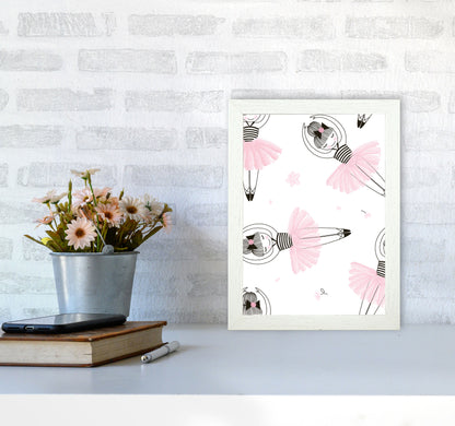 Ballerina Repeat Pattern Framed Nursey Wall Art Print A4 Oak Frame