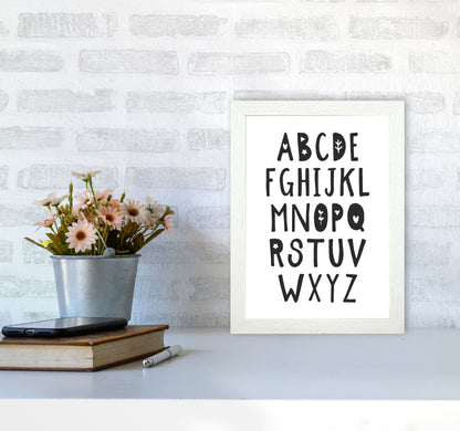 Black Alphabet Framed Nursey Wall Art Print A4 Oak Frame