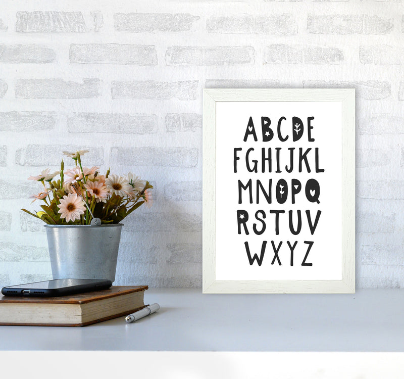 Black Alphabet Framed Nursey Wall Art Print A4 Oak Frame
