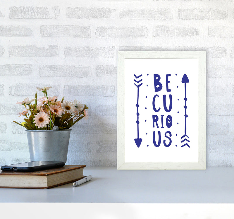 Be Curious Navy Framed Typography Wall Art Print A4 Oak Frame