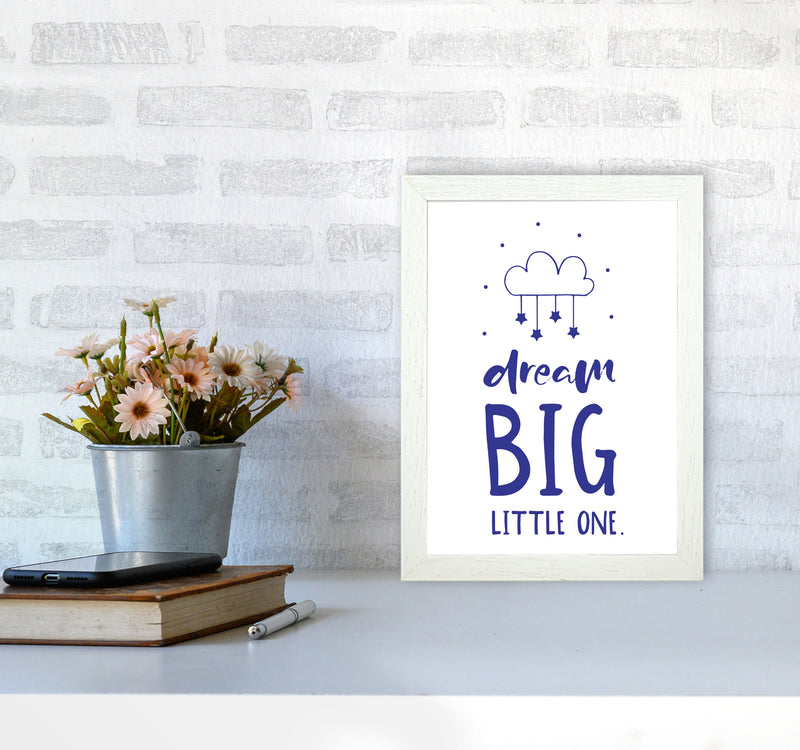 Dream Big Little One Navy Framed Nursey Wall Art Print A4 Oak Frame