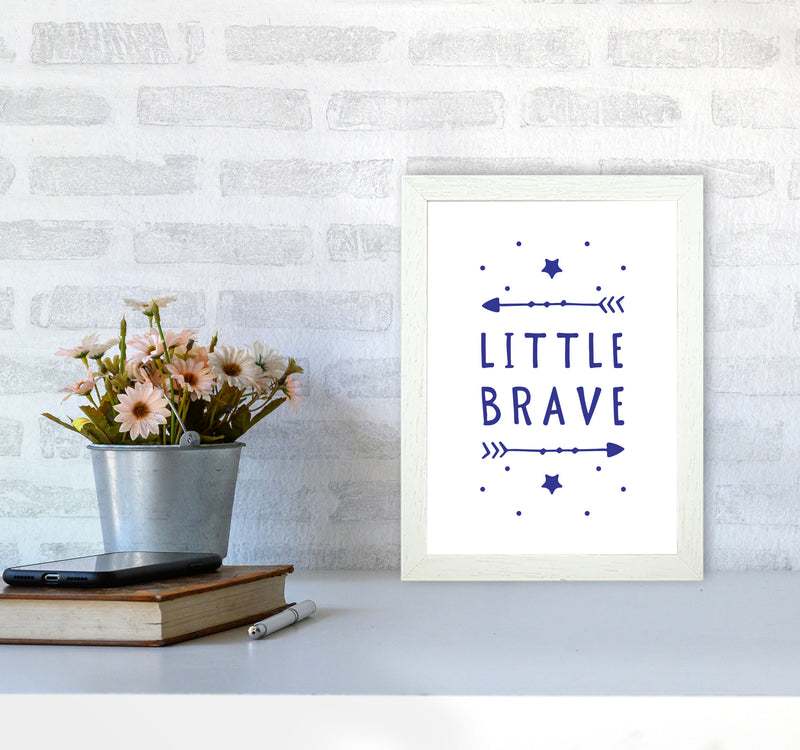 Little Brave Navy Framed Typography Wall Art Print A4 Oak Frame