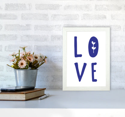 Love Navy Framed Typography Wall Art Print A4 Oak Frame