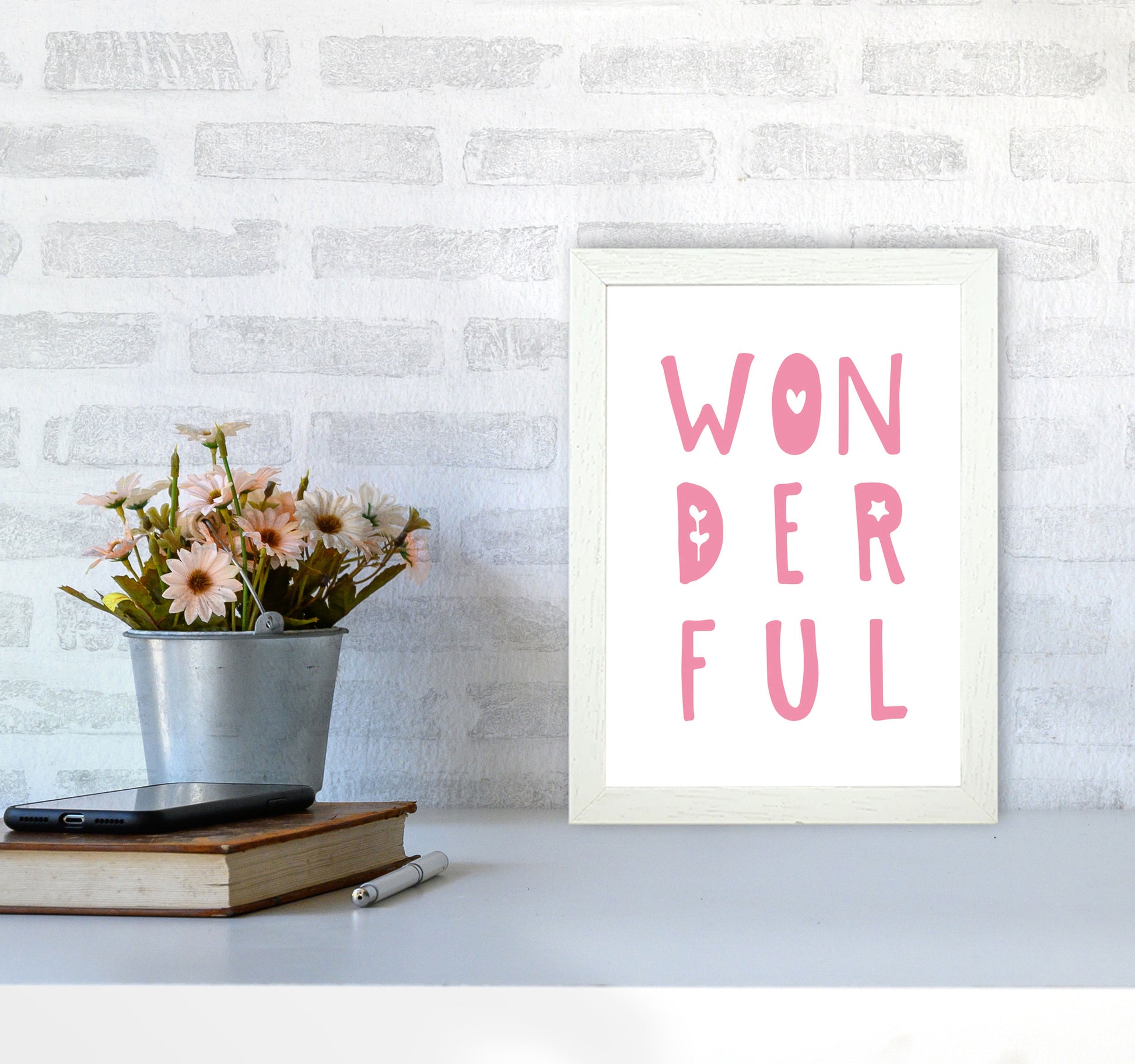 Wonderful Pink Framed Nursey Wall Art Print A4 Oak Frame