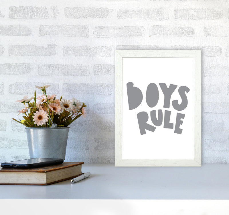 Boys Rule Grey Framed Nursey Wall Art Print A4 Oak Frame