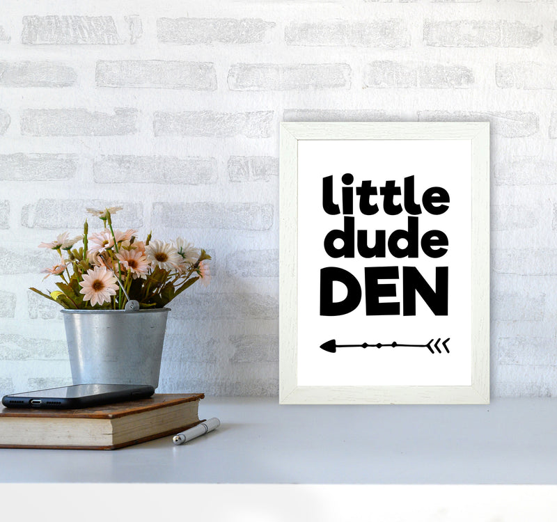 Little Dude Den Black Framed Nursey Wall Art Print A4 Oak Frame