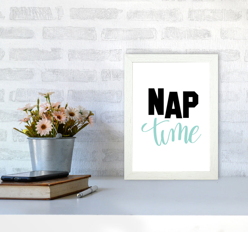 Nap Time Black And Mint Framed Typography Wall Art Print A4 Oak Frame