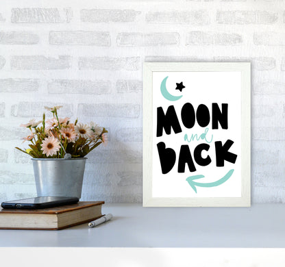 Moon And Back Black And Mint Framed Typography Wall Art Print A4 Oak Frame