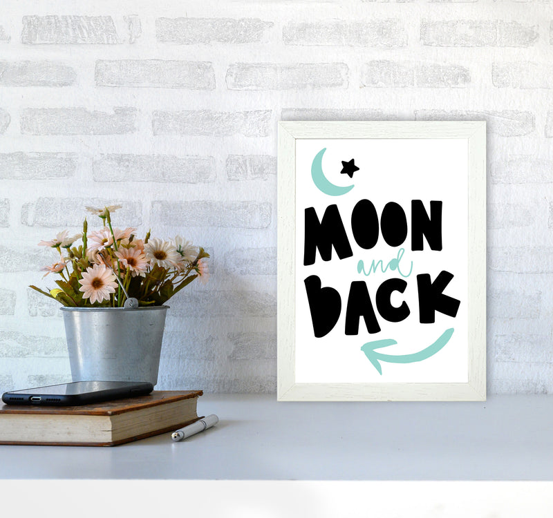 Moon And Back Black And Mint Framed Typography Wall Art Print A4 Oak Frame