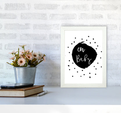 Oh Baby Black Framed Typography Wall Art Print A4 Oak Frame
