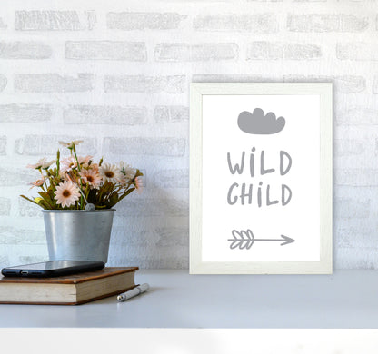 Wild Child Grey Framed Nursey Wall Art Print A4 Oak Frame
