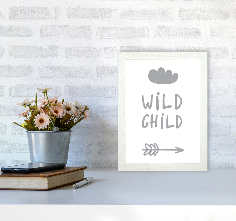 Wild Child Grey Framed Nursey Wall Art Print A4 Oak Frame