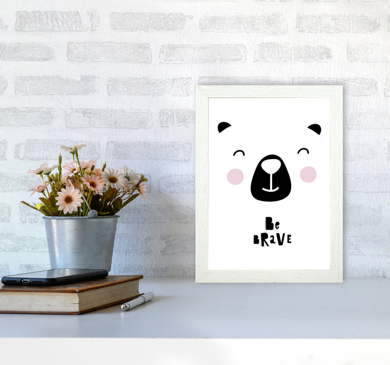 Be Brave Bear Face Framed Typography Wall Art Print A4 Oak Frame
