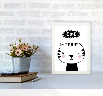 Cute Scandi Tiger Modern Print Animal Art Print A4 Oak Frame