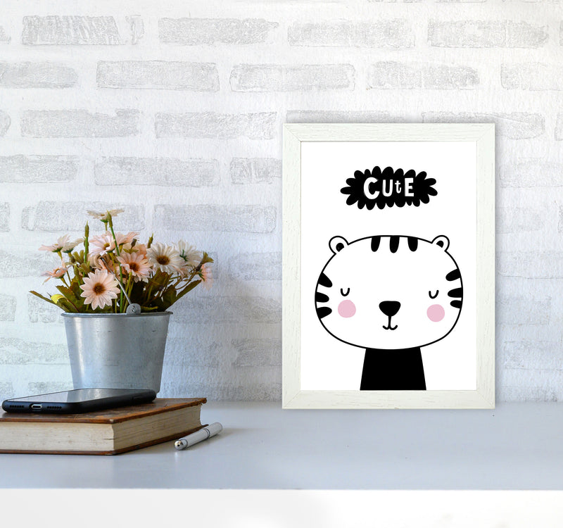 Cute Scandi Tiger Modern Print Animal Art Print A4 Oak Frame
