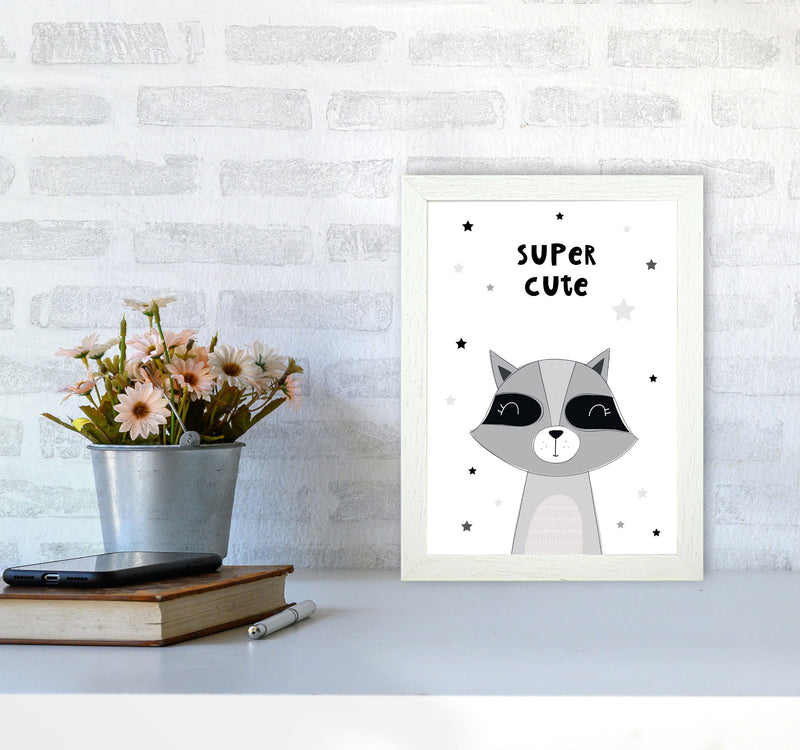 Super Cute Raccoon Framed Nursey Wall Art Print A4 Oak Frame