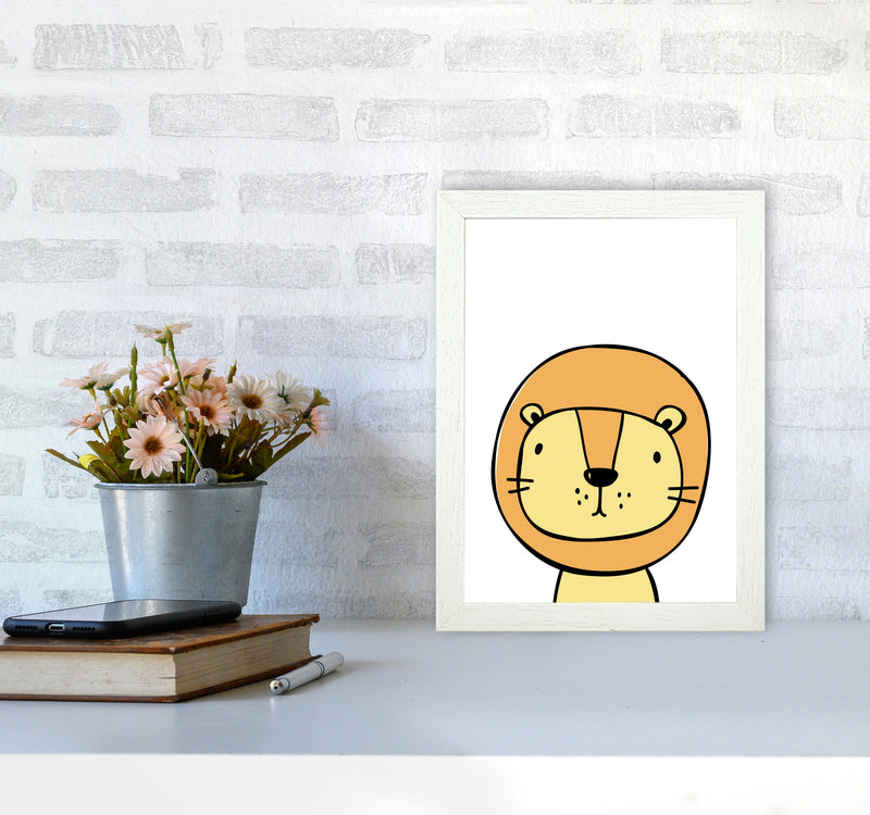 Scandi Lion Framed Nursey Wall Art Print A4 Oak Frame