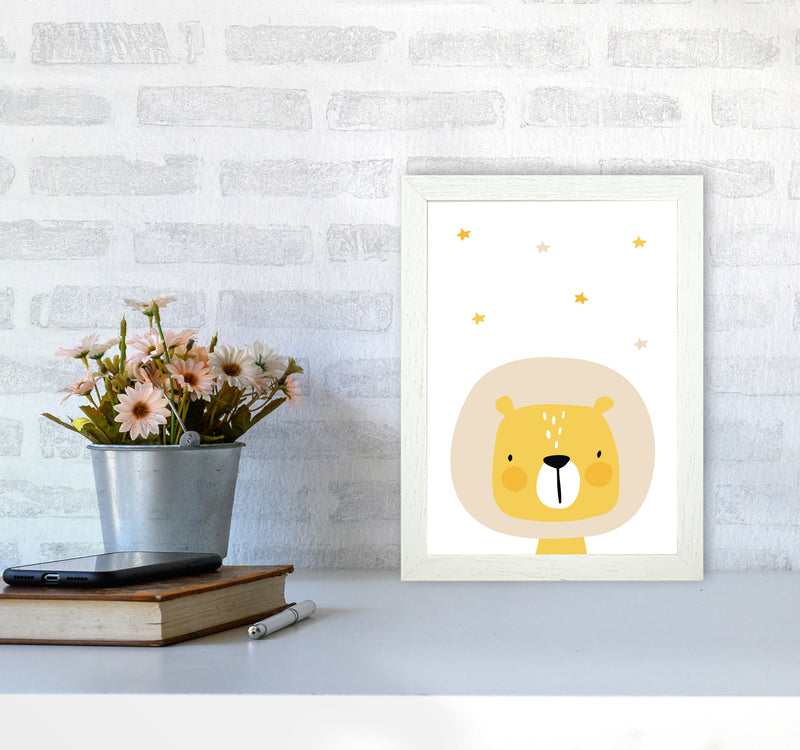 Scandi Lion And Stars Framed Nursey Wall Art Print A4 Oak Frame