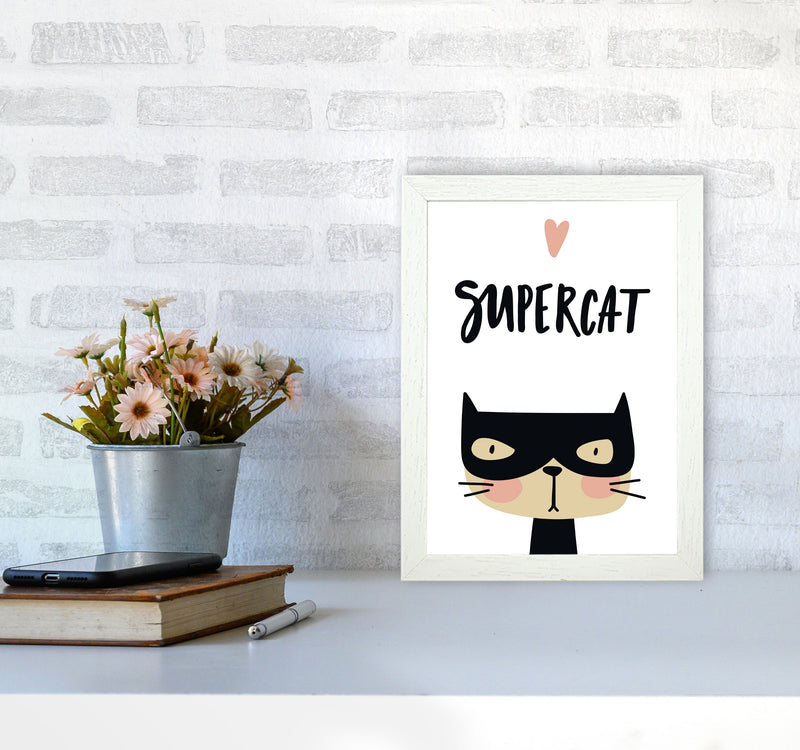 Supercat Framed Nursey Wall Art Print A4 Oak Frame